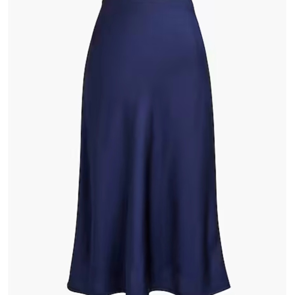 J Crew Navy Blue Satin Midi Skirt